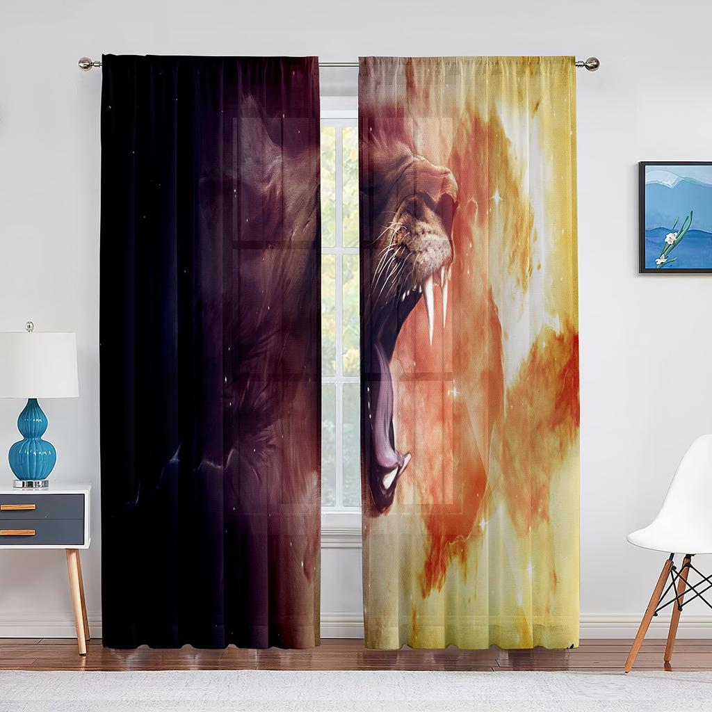 Lion Majestic Wildlife King Chiffon Sheer Curtains for Living Room Bedroom Home Decoration Window Voiles Tulle Curtain Drapes