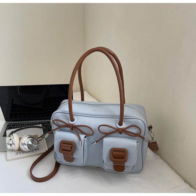 

Retro bow shoulder bag women s 2025 new light luxury niche design Boston bag fashion shoulder messenger bag синій