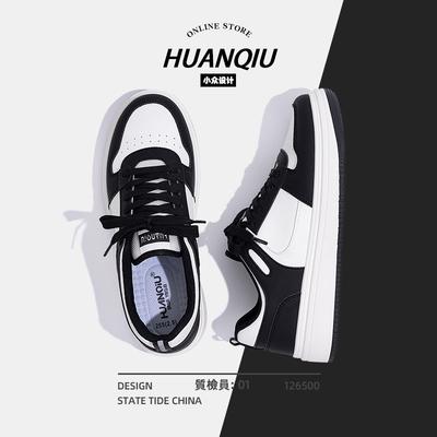 Global ZHQ-HY071 Black and White Board Shoes Men's Spring Men's Shoes Trendy High-end Versatile Men's Platform Shoes Men