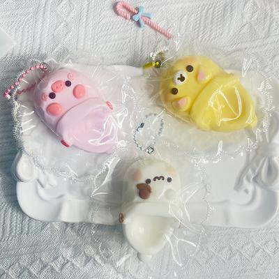 Creative Quirky Cute Squeezable Mini Puppy Bear Pig Slippers Silicone Taba Squishy Kids Toy Gift Girls Diy Bag Charm Blind Box