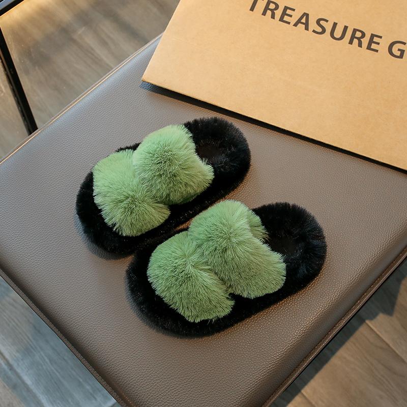 New Children Plush Shoes for Girls Korean Style Thick Sole Parent-child Plush Slippers Korean Style Versatile Cute Princess Flat