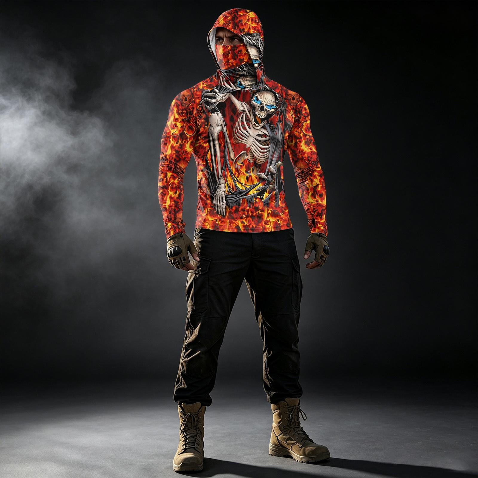 Men s Casual Raglan Color Block Hooded Long Sleeve Printed Sun Shirt XXL красный