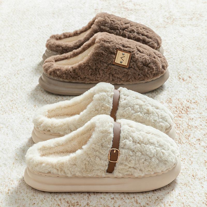 Home warm and velvet thick-bottomed couple's cotton slippers warm, non-slip and wear-resistant, lightweight fluff mop