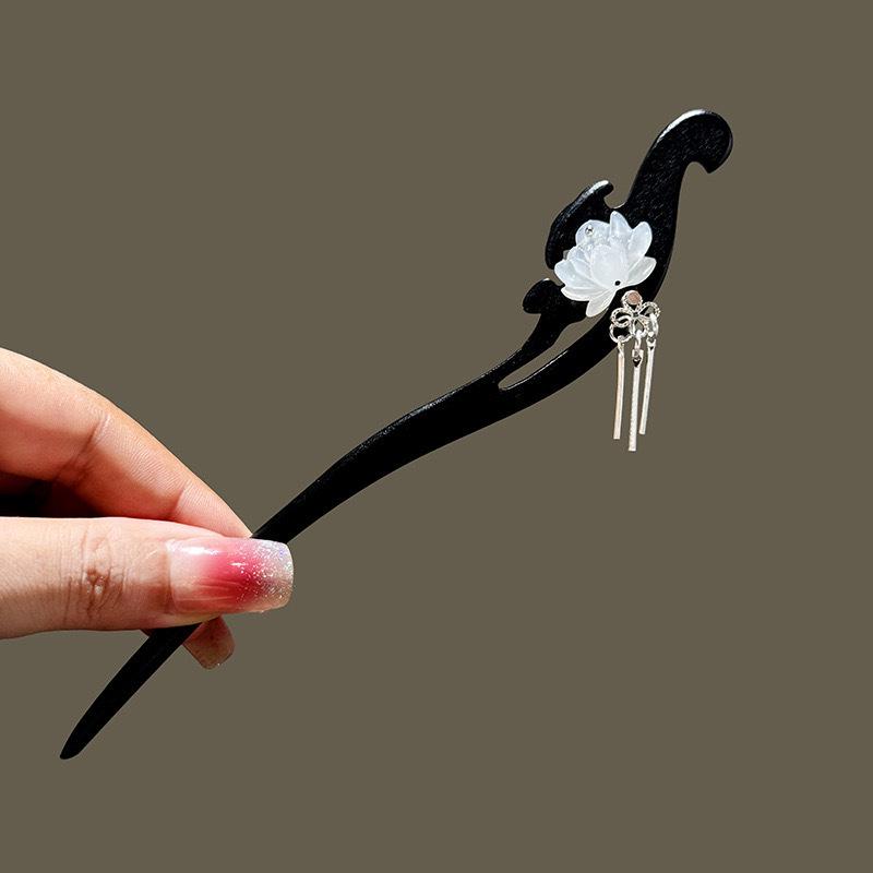 Elegant Black Sandalwood Hairpin with Tassels - Traditional Chinese Hanfu & Cheongsam Accessory for Women