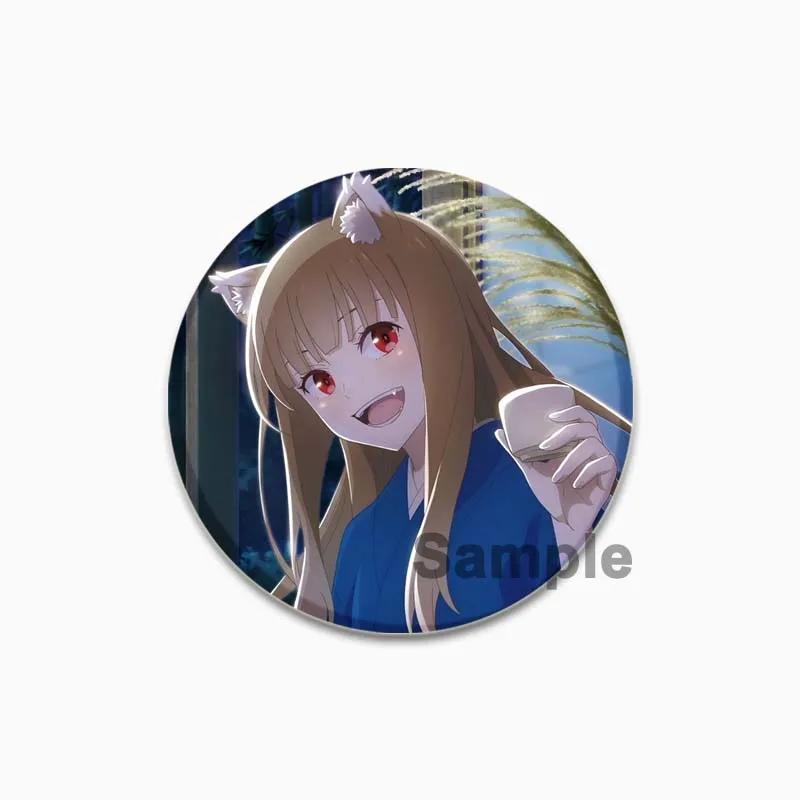 32/44/58mm 58mm Kurafuto Rorensu Horo Badge Cute Anime Wolf Brooches Handmade Platic Lapel Pin for Clothes Hat Backpack Jewelry Accessories