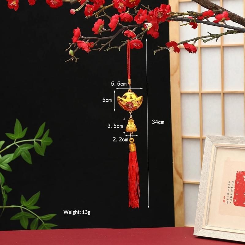 Chinese Lucky Fu Gold Ingot Hanging Ornaments Handwoven Tassel Auspicious Decor for Home New Year Celebration Gift