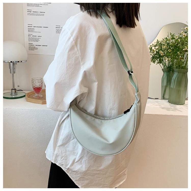 Women Solid Color Zipper Dumpling Bun Bag Leisure Canvas Inclined Shoulder Crossbody Bags Adjustable Band Strap