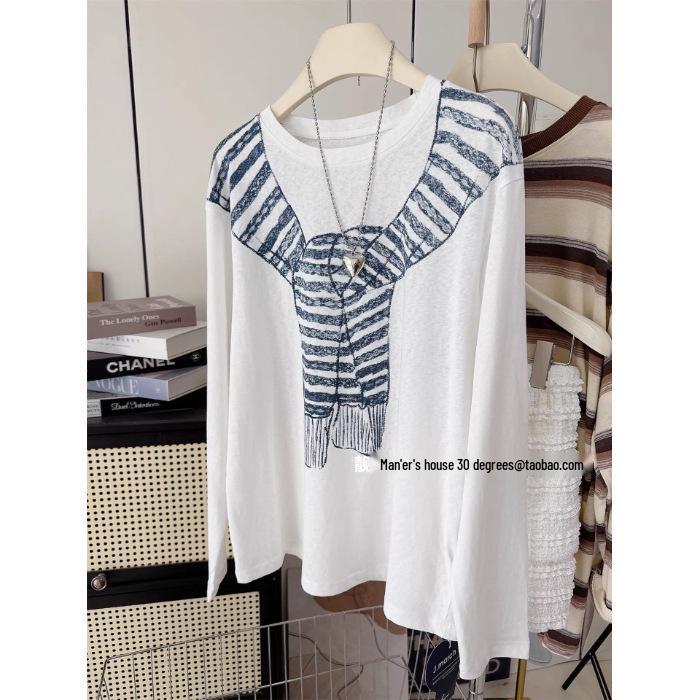 Women s Versatile Snowflake Print Long-Sleeve Cotton Sun Shirt 2XL (up to 185 jin) белый