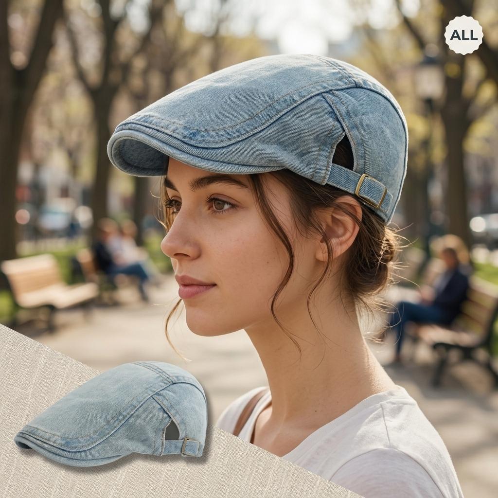 Water Washed Denim Beret Hat Vintage Soft Structured Breathable Unisex One Size Spring Autumn French Style Casual Wear