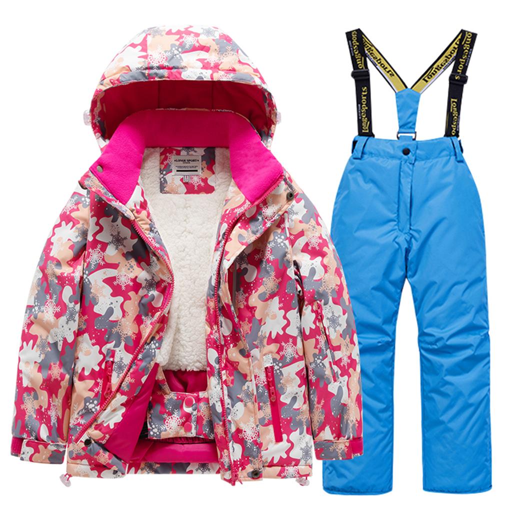 Children's Fashion Skiwear Set Boys' And Girls' Thickened Waterproof Warm Ski Suit Jacket And Trousers Outfit Set