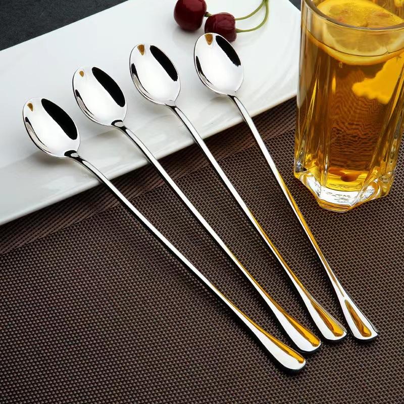 4Pcs Coffee Spoon Long Handle Ice Cream Dessert Tea Spoon for Picnic Drinkware Tableware Kitchen Set Stainless Steel Spoon