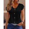BITCED Women's Fashion Casual Solid Color Print Short Sleeve V-Neck  Blouses & Shirts