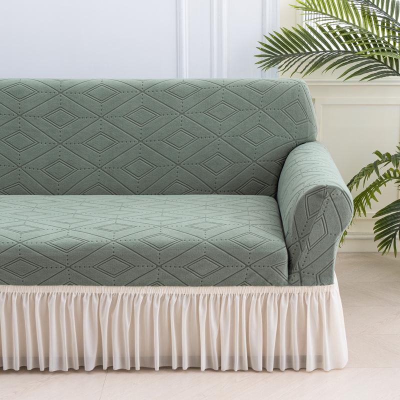 1/2/3/4 Seater Sofa Cover With Skirt Geometry Jacquard Elastic All-Inclusive Sofa Cover For Living Room