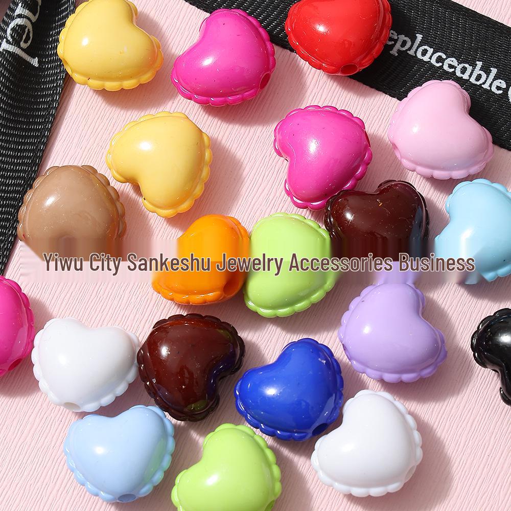 Acrylic Peach Heart Skirt Trim: Glossy Beaded Phone Charm