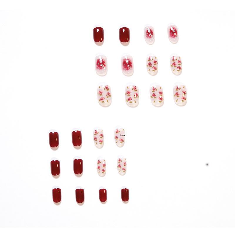 Elegant Short Dry Rose Fake Nails: Skin-Whitening, Removable Stickers for Autumn & Winter