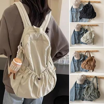 Lässiger Rucksack für Damen, große Kapazität, modisch, für Mittel- und Oberschüler, Faltenschultasche, Stofftasche, koreanischer Reiserucksack