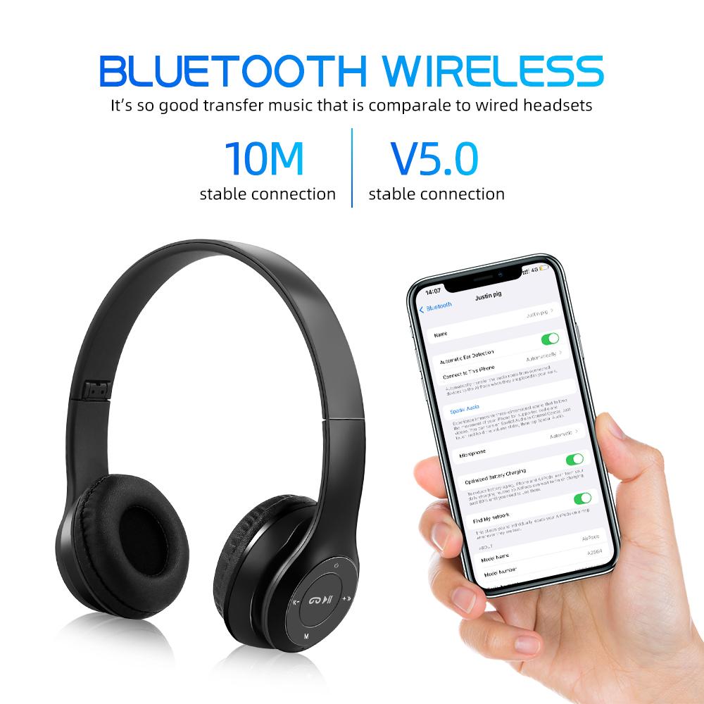 Bluetooth 5.0 Headsets Trådløse Spillhodetelefoner Dobbelmodus Trådløse Øretelefoner Støyreduksjon Musikkhodetelefoner Støtter SD-kort med Mikrofon