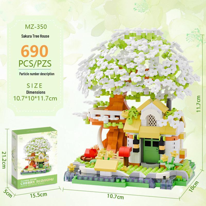 Lego Cherry Blossom Tree Cabin Building Set: DIY Peach Blossom Bouquet & Handmade Ornaments for Girls