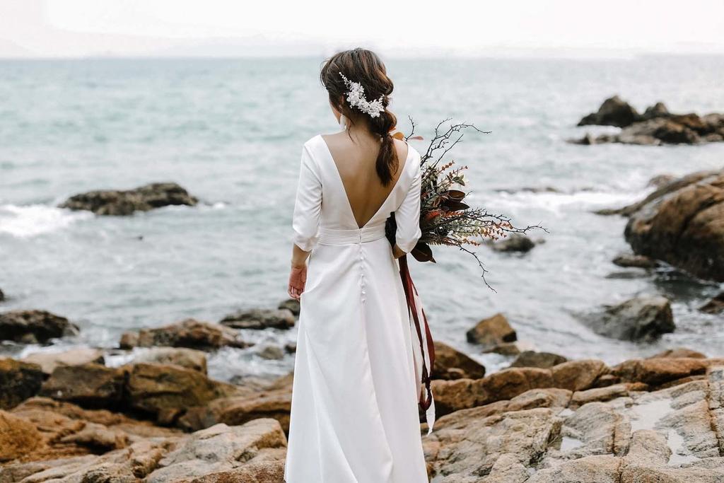 Wedding Long Dress [Fiveen] Dress, After-Party, Pre-Wedding Photo, Dress, Sleeves, After-Party, Bride, Self-Photo, After-Party, White, (S)