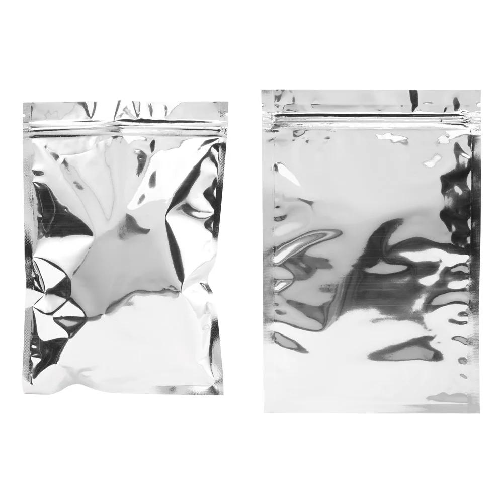 100Pcs Silver Aluminum Foil Ziplock Bags - Food Grade Aluminized Mylar Self Sealing Pouch T-Shirt Package Bag Zipper Reopenable Quality