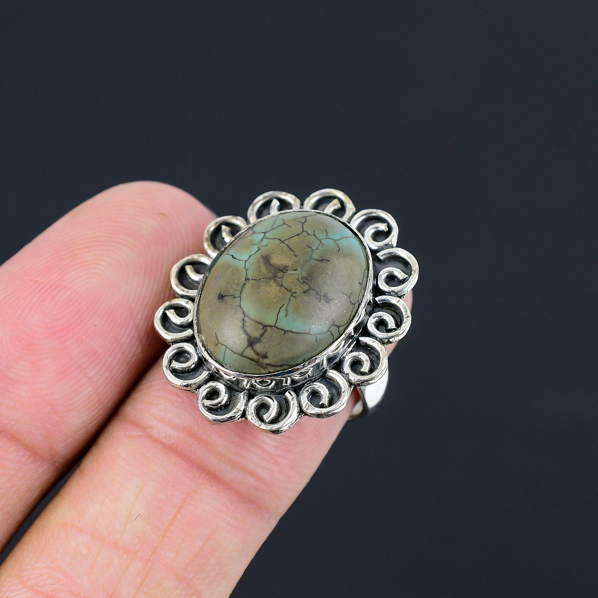 Natural Tibetan Turquoise Gemstone 925 Silver Multi Stone Ring Size 7 For Women 7