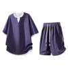 Trendy 2026 Men's Jacquard Sportswear Set: Faux Two-Piece T-Shirt & Shorts