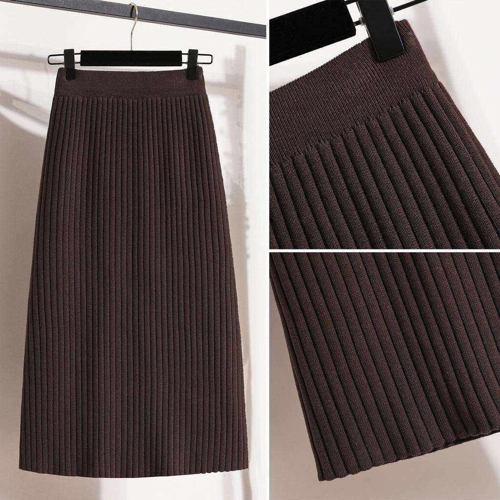 High Waist Pit Knitted Skirt Versatile Classic A-line Straight Skirt for Women's Winter Large Size Fat Mm Slim Mid-length Skirt