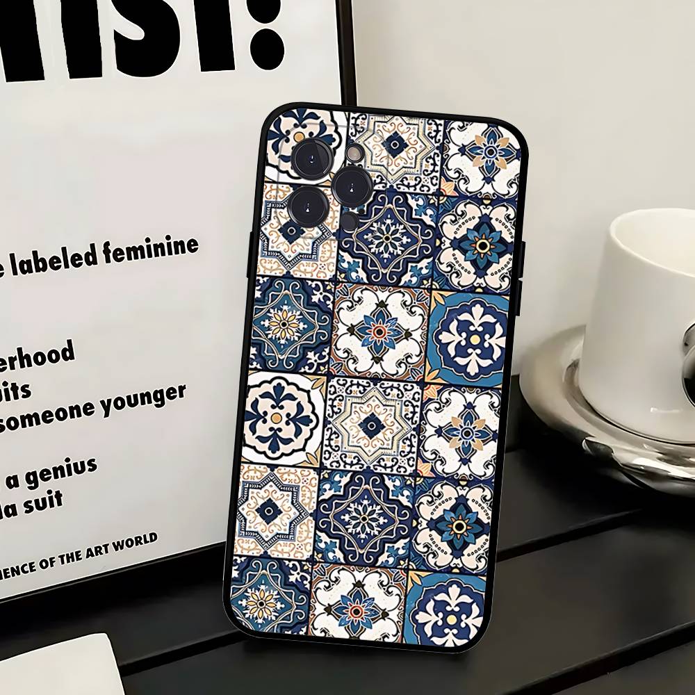 Portuguese Glazed Tiles Phone Case For IPhone 17 16 14 15 13 12 11 Pro Max Plus Silicone Soft Cover