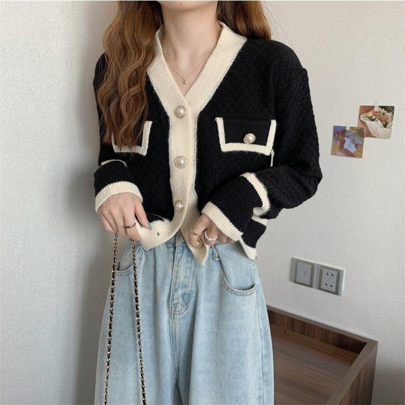 Autumn New Style French Retro Trendy Cardigan Jacket Women's V-neck Temperament High-end Knitted Sweater