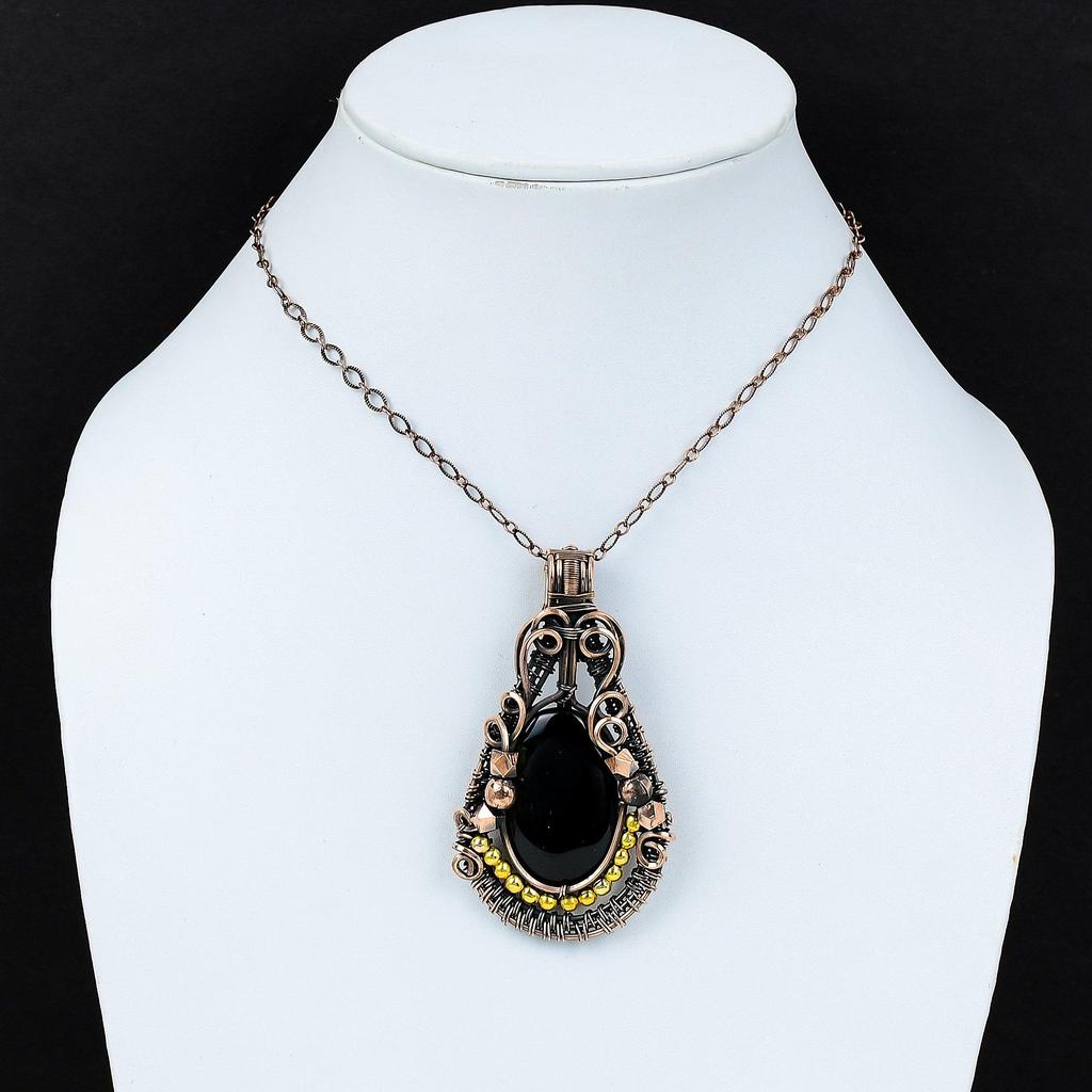 Black Onyx Jewelry, 999 Copper Wire Wrapped Pendant Handmade Gemstone Jewelry, Gifts For Wife Brand New Pendant