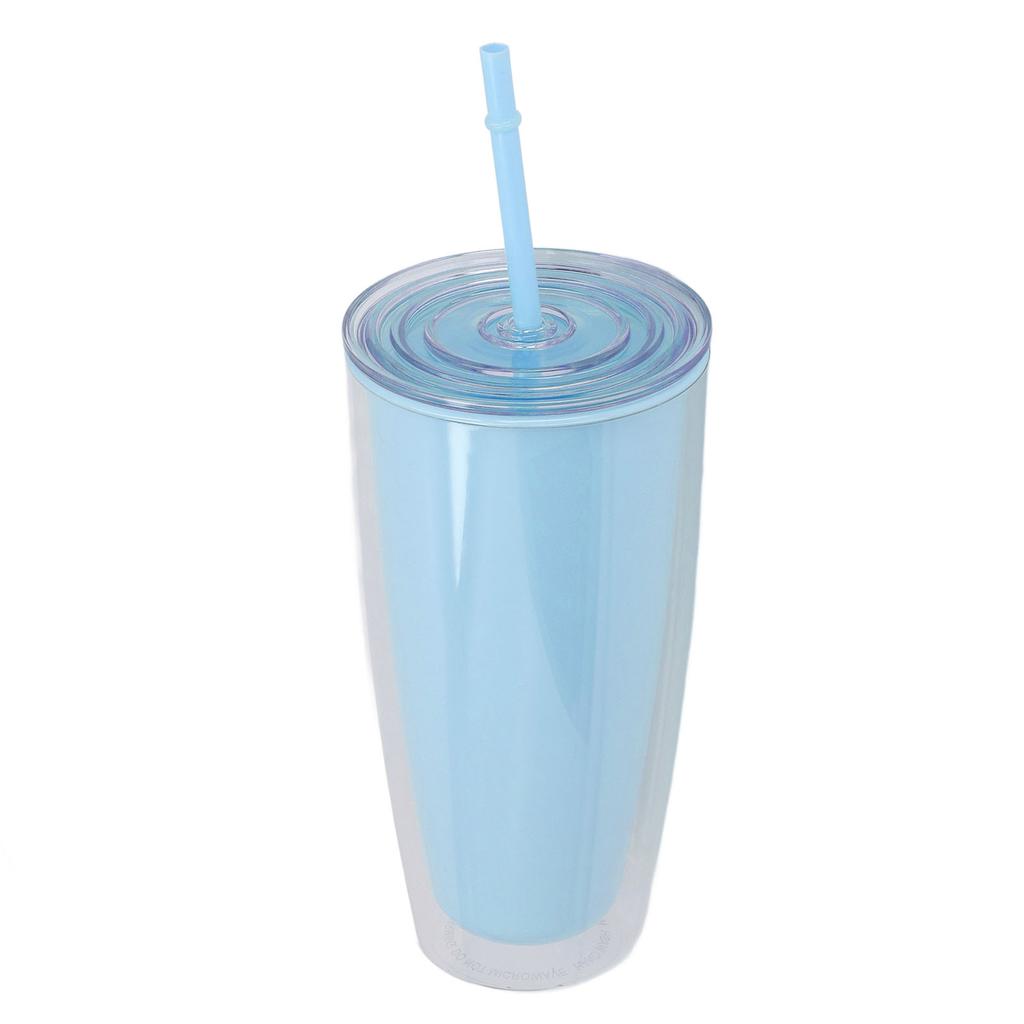 Tumbler with Lid Straw 750ml Double Wall Tumbler Large Capacity Water Bottle Wide Opening Shatterproof Light Blue