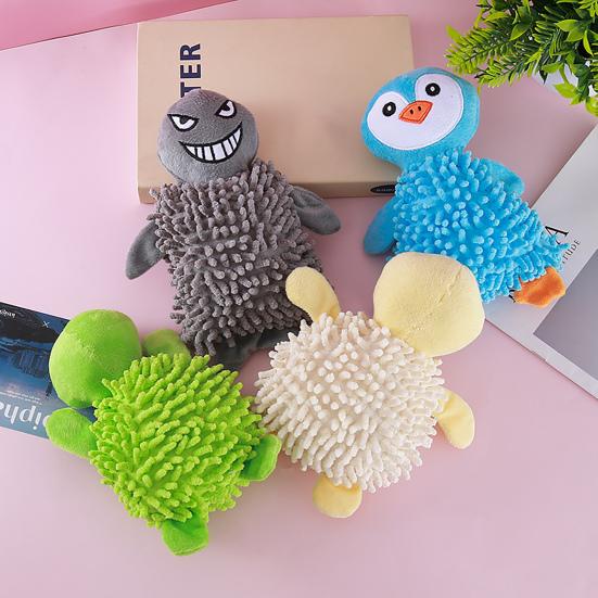 Squeaky Plush Dog Toy Mop Animal Design Stuffed Crinkle Pet Chew Toy Interactive Puppy Teething Toy for Small Dogs