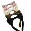Cute Wide-Brimmed Plush Cat Ear Headband for Face Washing & Teeth Brushing - Includes Hair Tie & Clip