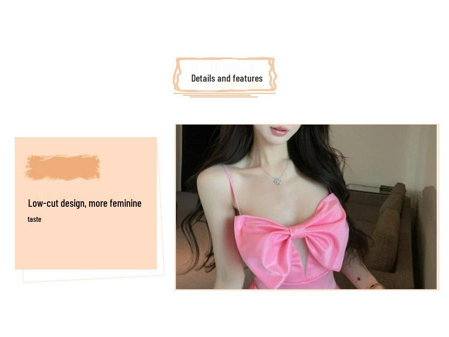 Bow-Knot Sling Dress with Chest Pads: Slim Fit, Waist-Cinching A-Line Short Skirt