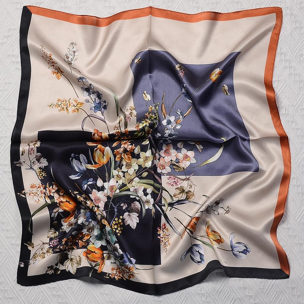Silk silk scarf women's black Sigongge versatile 71cm square scarf high-end scarf small scarf summer retro