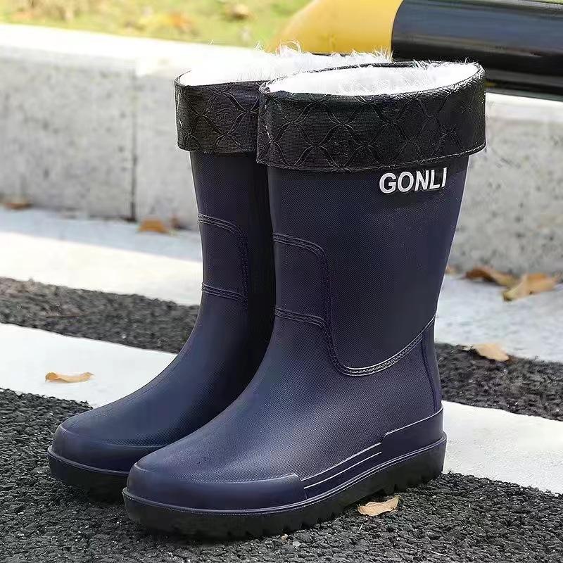 Medium Tube Rain Shoes Men's High Tube Thick-soled Non-slip Waterproof Shoes Men's Fashion Rain Boots Fishing Water Boots Thermal Rubber Shoes Fashion