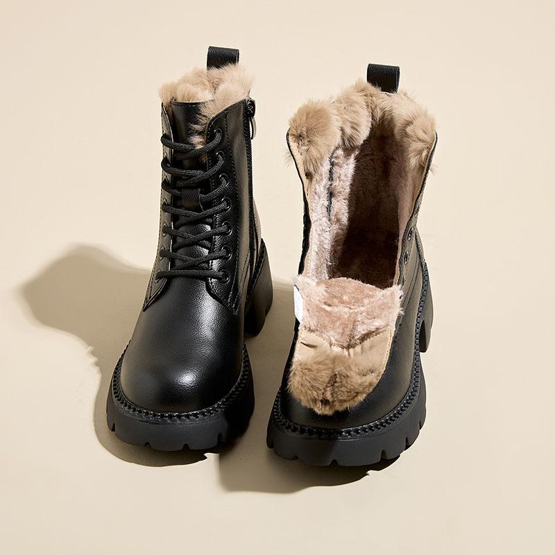 Leather platform Martin boots women's medium tube platform sole versatile retro short boots platform shoes versatile