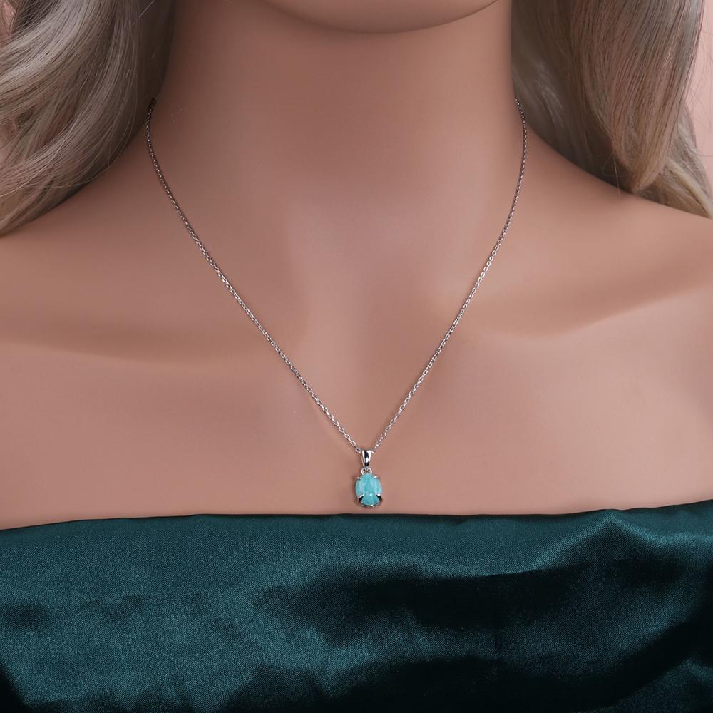 Leichter Luxus 925 Sterlingsilber Anhänger Halskette natürlicher Amazonit oval 7*9mm feiner Schmuck für Damen Bankett- und Partygeschenke