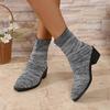 Sock Boots Autumn New Round Toe Knit Mesh Breathable Block Heel Anti-Slip Wear-Resistant Short-Thigh Boots