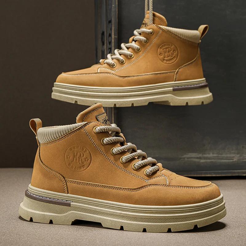 2026 Spring Autumn Men's Boots High Top British Style Casual Men's Shoes Outdoor Non-slip Wear-resistant Short Boot Botas Hombre