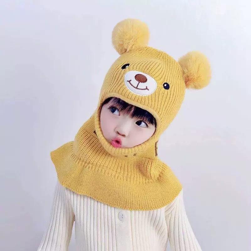Children's Autumn and Winter Hat and Scarf Set, Boys and Girls' Thick Yarn Knitted Scarf and Ear Protection Two-piece Set