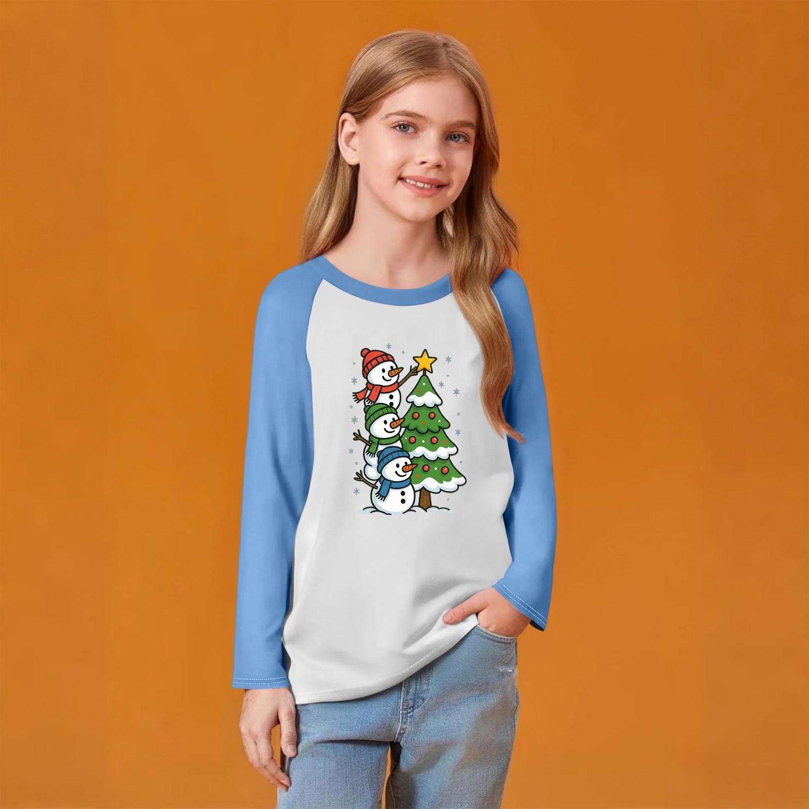 

Детский модный удобный пуловер с рождественским принтом на шее, топ с длинным рукавом 150 небесно-голубой