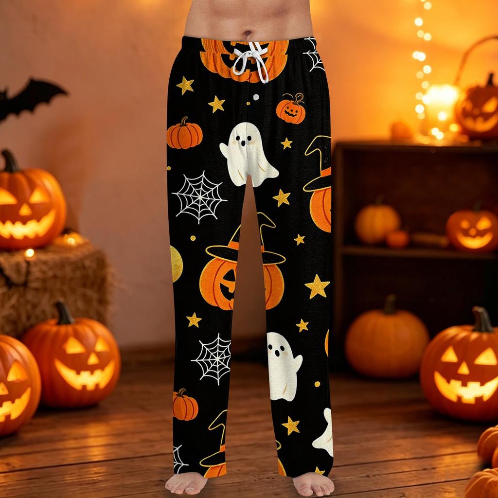Men's Halloween Print Drawstring Lounge Pants Casual Sleepwear Pants Lightweight Comfortable Fit for Relaxing At Home or Sleep