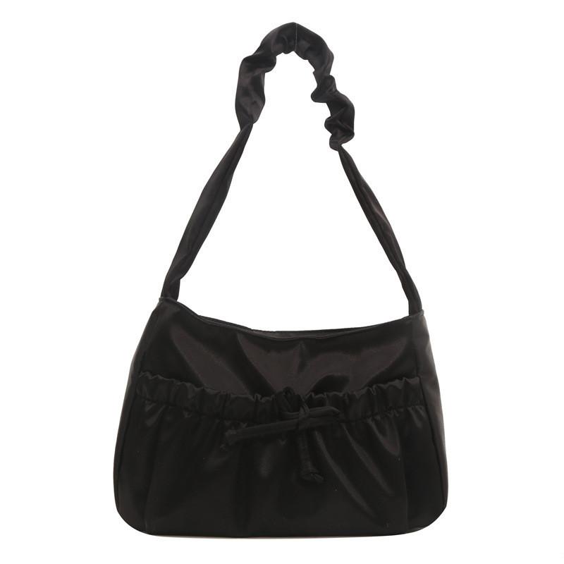 Stylish Large Capacity Underarm Bag For Women 2024 With Drawstring Pleated Design In Black And White Colors