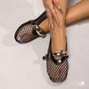 Plus Size Round Toe Fishnet Ballet Flats with Buckle - Women's Fashionable Flat Heel Shoes