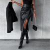 Women S Pu Leather Split Mid Length Sexy Street Style Skirt