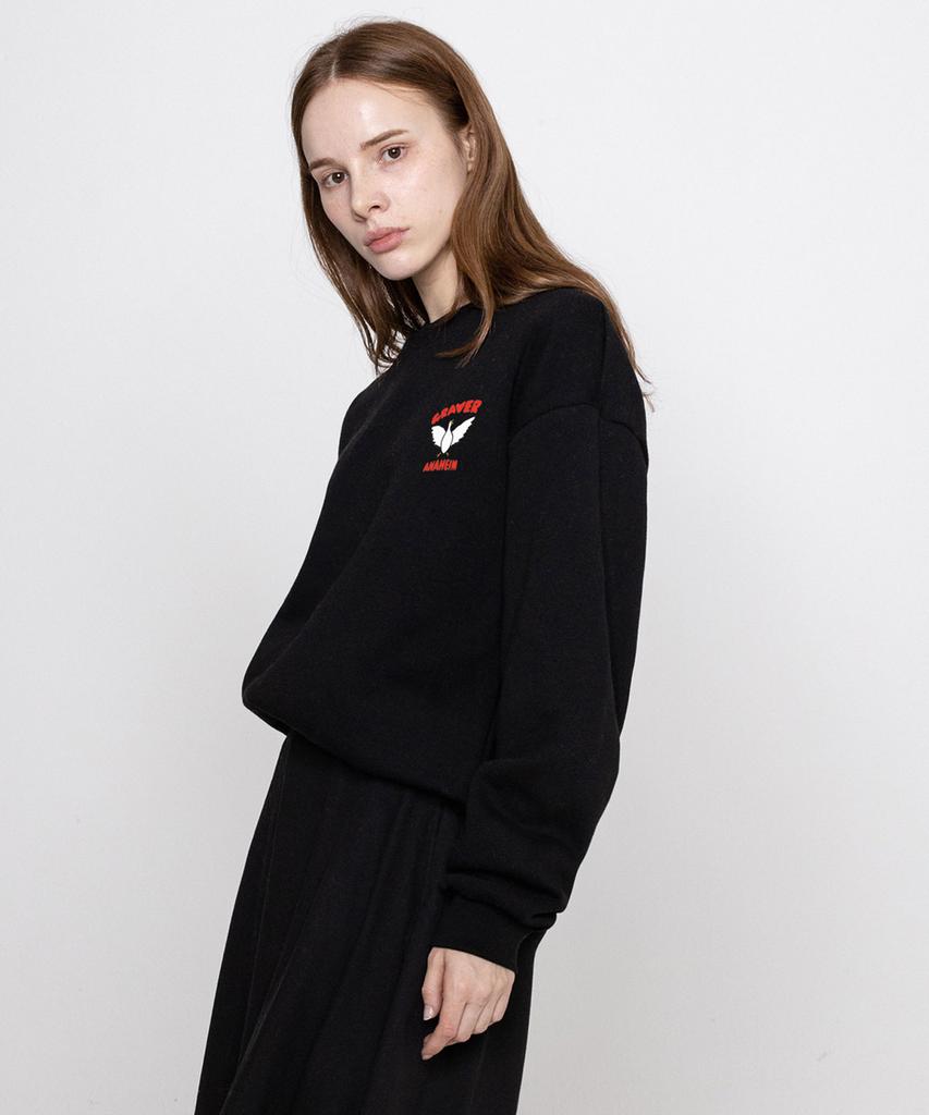 GRAVER [Unisex] Small White Duck Wing Smile Sweatshirt_Black