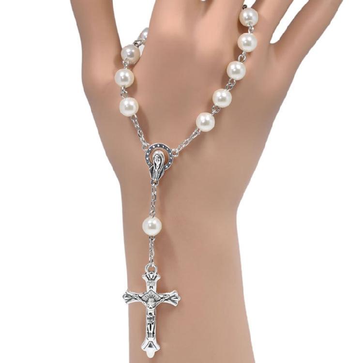 Christening Pearl Bracelet with for Cross for Communion Religious Baptism Jewelr