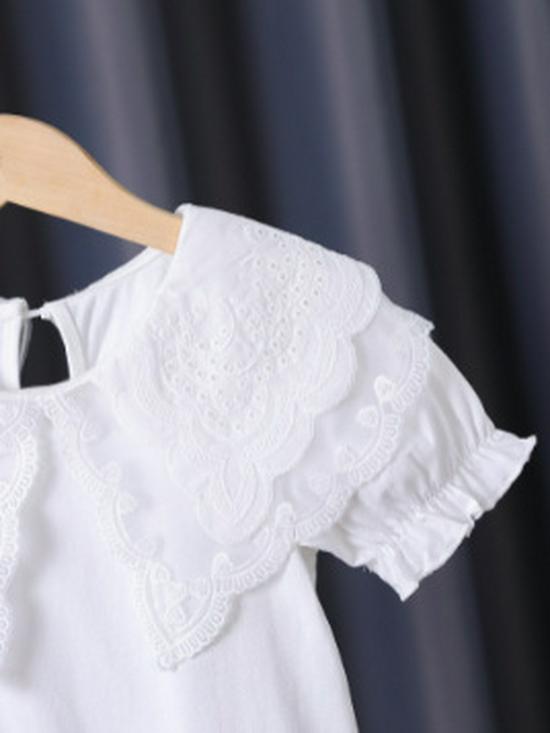 High-End Girls' Lace Collar White Summer Top - Thin Style, Short Sleeve