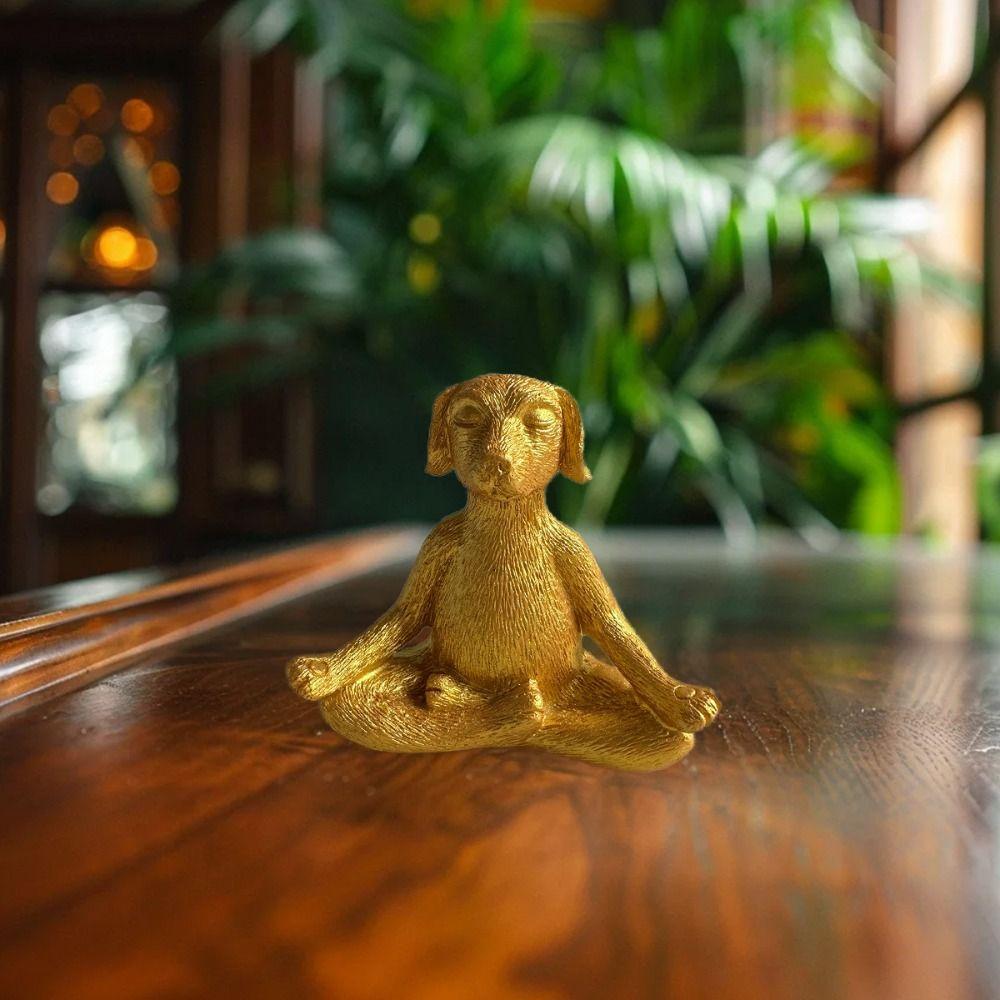 Resin Dog Yoga Statue Retro Animal Miniatures Sculpture Desktop Ornament Dog Figurine Garden
